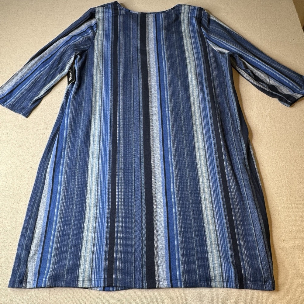 Tacera Womens Blue Striped Deep V-Neck 3/4 Sleeve Shift Dress Plus Size 2X NWT - Picture 3 of 7